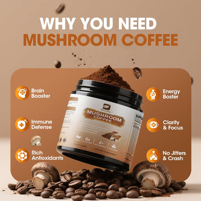 B BEWORTHS Mushroom Coffee with MCT Oil - 10-Mushroom Blend (Arabica) for Focus, Immunity, Gut & Brain Health | Vegan, Keto