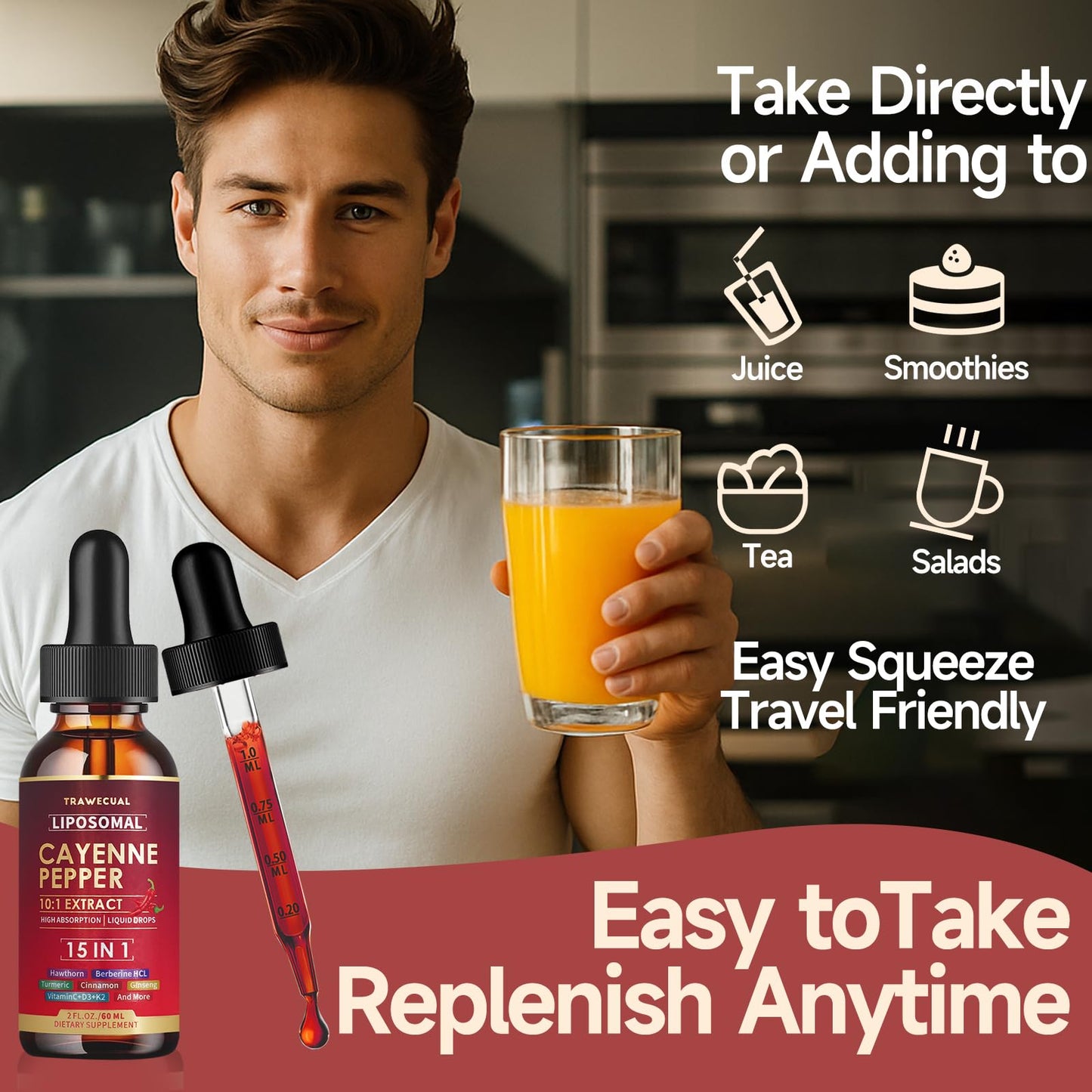 15-in-1 Liposomal Cayenne Pepper Drops with Vitamin D3 & K2 – Circulation & Digestion Support, 2 oz