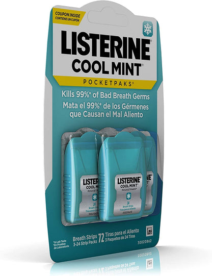 Listerine Pocketpaks Cool Mint – 24-Count (Pack of 6) | Breath Strips