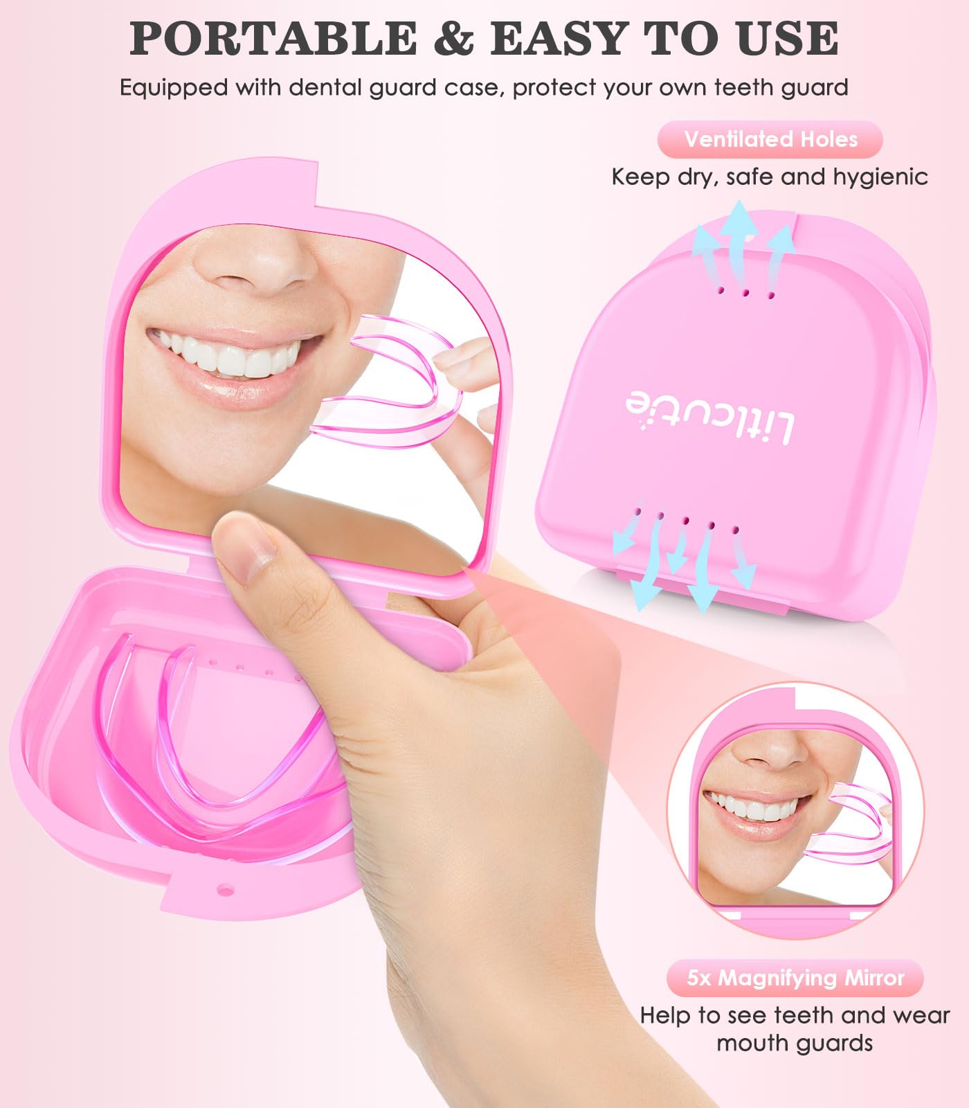 Litlcutie Mouth Guard for Teeth Grinding at Night – 4 Pack with 2 Mirror Cases