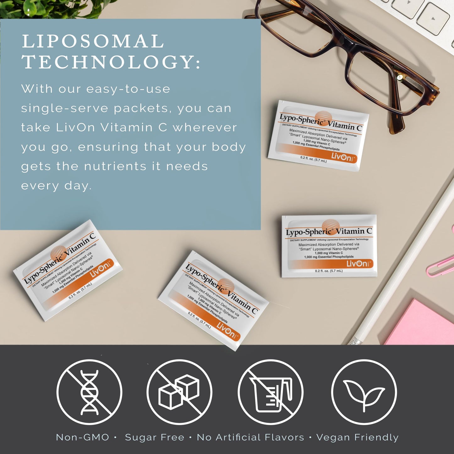 LivOn Laboratories Lypo–Spheric Vitamin C – 6 Cartons (180 Packets) – 1,000 mg Vitamin C & 1,000 mg Essential Phospholipids Per Packet – Liposome Encapsulated for Improved Absorption – 100% Non–GMO
