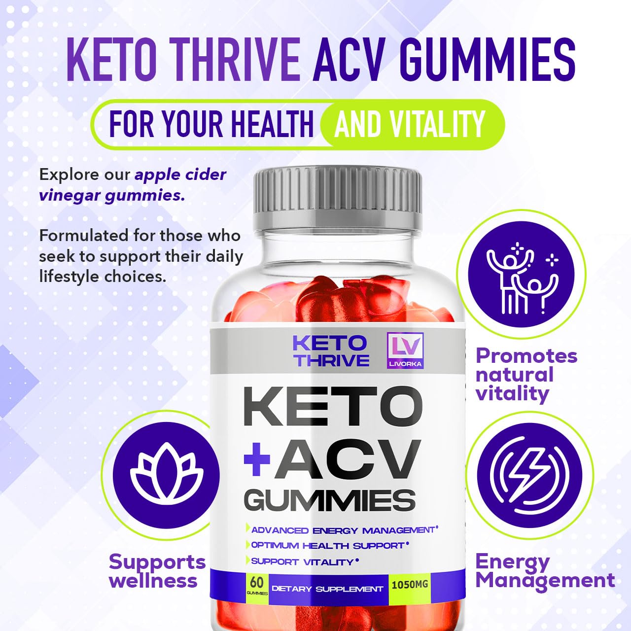 LIVORKA 3 Pack: Keto Thrive ACV Gummies – 60 Gummies per Bottle for 90 Days
