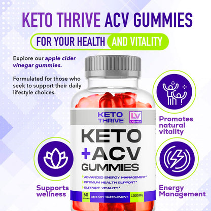 LIVORKA 3 Pack: Keto Thrive ACV Gummies – 60 Gummies per Bottle for 90 Days