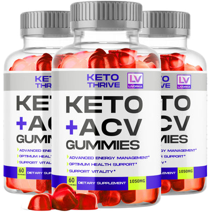 LIVORKA 3 Pack: Keto Thrive ACV Gummies – 60 Gummies per Bottle for 90 Days