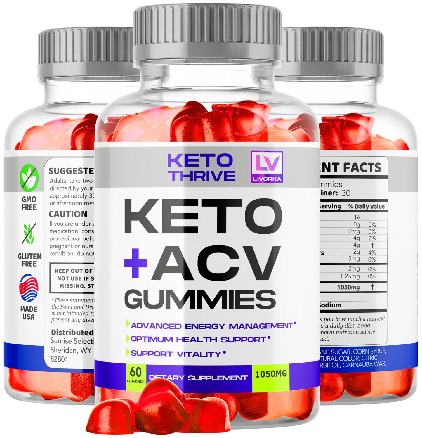 LIVORKA 3 Pack: Keto Thrive ACV Gummies – 60 Gummies per Bottle for 90 Days