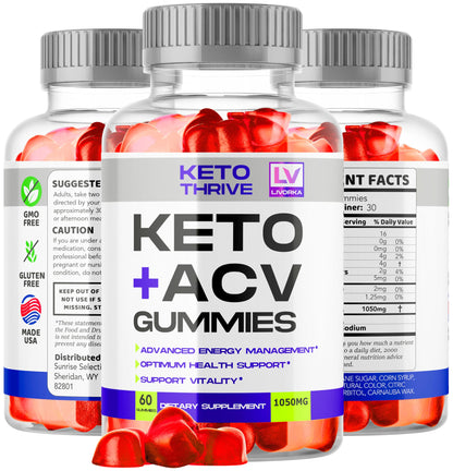 LIVORKA 3 Pack: Keto Thrive ACV Gummies – 60 Gummies per Bottle for 90 Days
