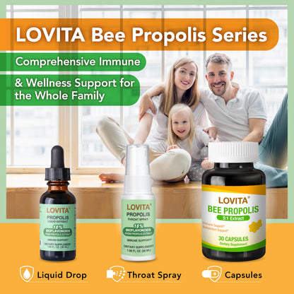 LOVITA Bee Propolis Throat Spray 250mg – 18% Bioflavonoids, Alcohol Free, Immune Support