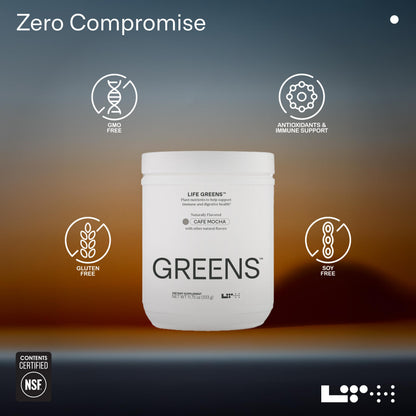 LTH Life Greens – Premium Superfood Powder with Probiotics & Enzymes (Cafe Mocha, 11.75 oz)