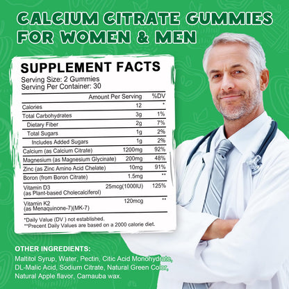 (2 Pack) Calcium Citrate 1200 mg Gummies with Vitamin D3 – Bone & Teeth Support (60 Day Vegan)