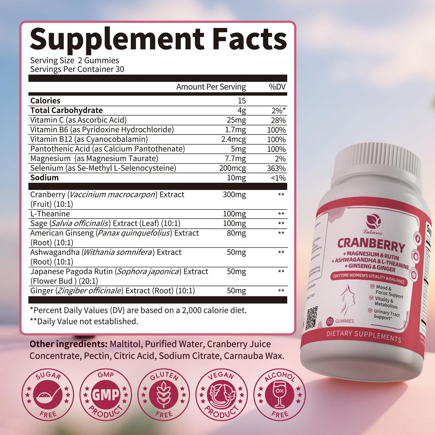 Lukaree Cranberry Gummies for Women – UTI Support, Mood & Energy