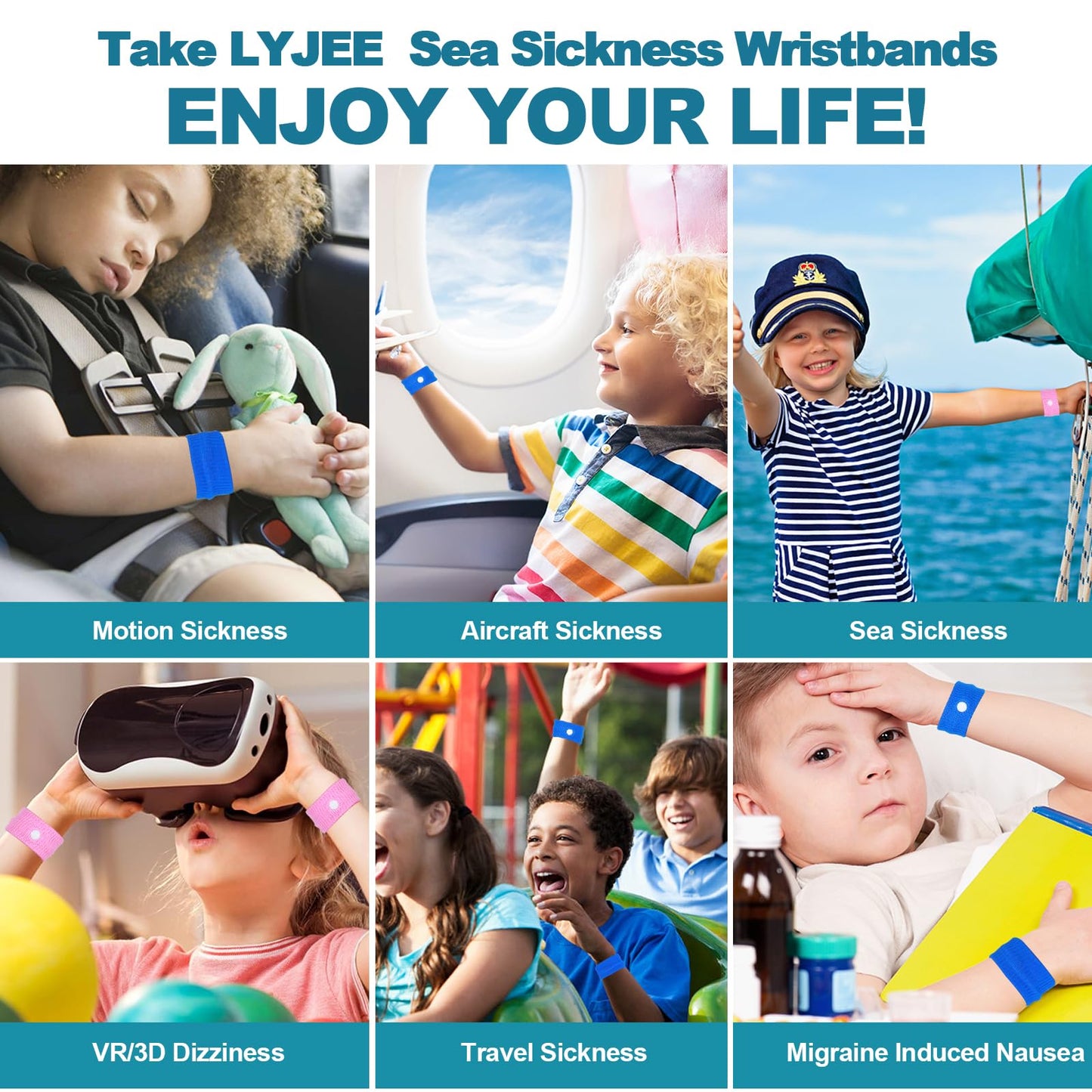 LYJEE Motion Sickness Bands for Kids | Travel Nausea Relief Wristbands for Car or Sea