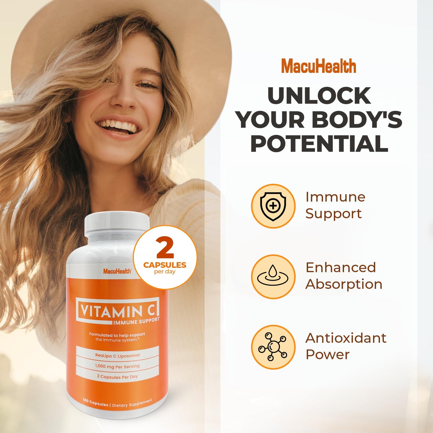 MacuHealth Liposomal Vitamin C 1000mg - High Bioavailability, Enhanced Absorption, 3-Month Supply