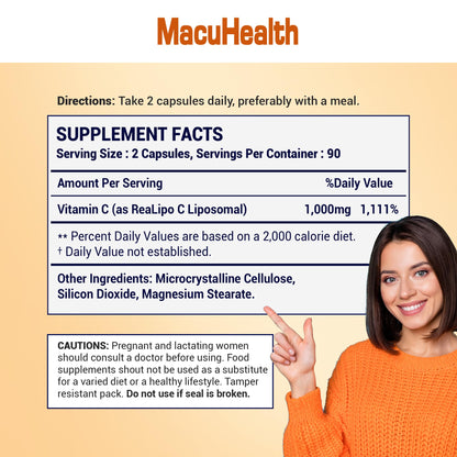MacuHealth Liposomal Vitamin C 1000mg - High Bioavailability, Enhanced Absorption, 3-Month Supply