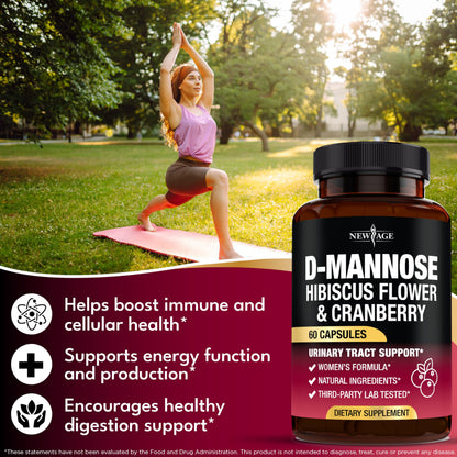 D-Mannose with Cranberry & Hibiscus - High-Strength Urinary Tract Health Supplement for Women | 60 Capsules | Made in USA | Vegan