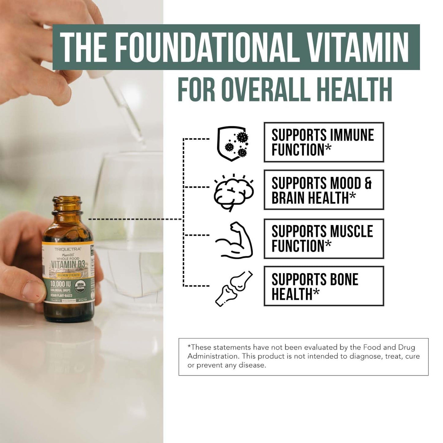 Organic Vitamin D3 10,000 IU – Plant-Based Vegan Sublingual Drops (30 Servings)