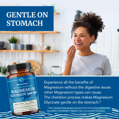 Magnesium Glycinate 500mg | Chelated for High Absorption | 60ct | Sleep, Relaxation & Muscle & Nerve Support