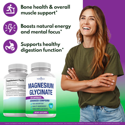 Magnesium Glycinate 500mg | 90mg Elemental Magnesium per Capsule | Muscle & Bone Health | 120 Vegan Capsules