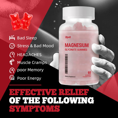 Magnesium Glycinate Gummies 1000mg – Sugar Free, 60 Strawberry Gummies | Sleep & Calm Mood