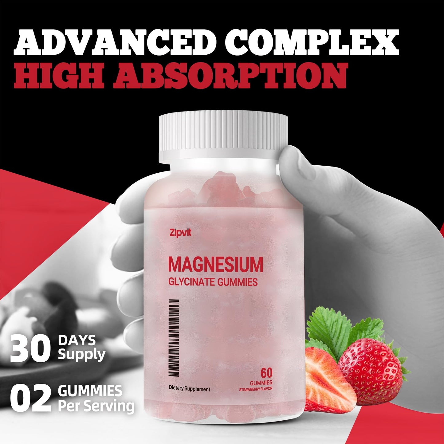 Magnesium Glycinate Gummies 1000mg – Sugar Free, 60 Strawberry Gummies | Sleep & Calm Mood