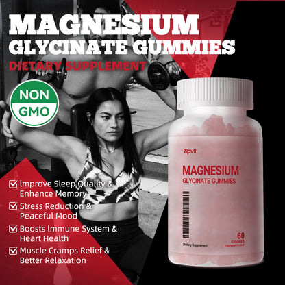 Magnesium Glycinate Gummies 1000mg – Sugar Free, 60 Strawberry Gummies | Sleep & Calm Mood