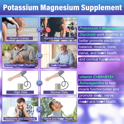 Potassium Magnesium Gummies – Ashwagandha, Magnesium Glycinate, B6 & B12, Potassium Citrate | Sugar-Free Electrolyte Gummies for Leg Cramps and Muscle (1 Pack)
