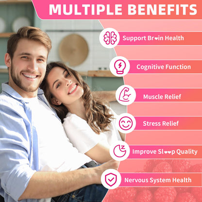Magnesium L-Threonate Gummies 1000mg – Sugar-Free Raspberry, 120 Count | Nervous System & Muscle Support