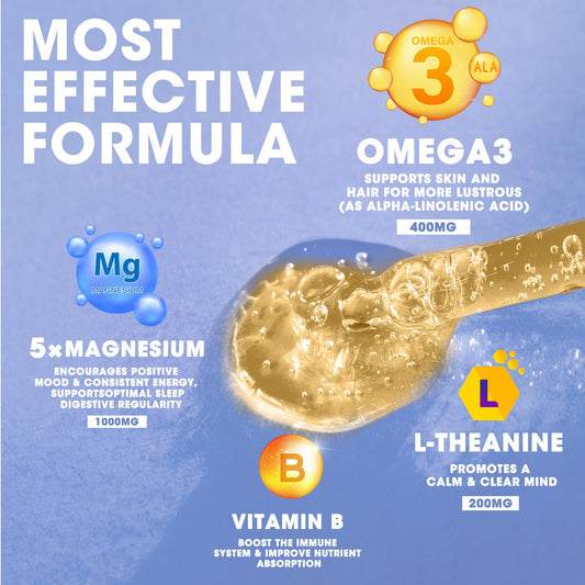 (2 Pack) Magnesium Glycinate Liquid Drops with Omega-3, L-Theanine, D3, B6, B12 – Calm & Sleep