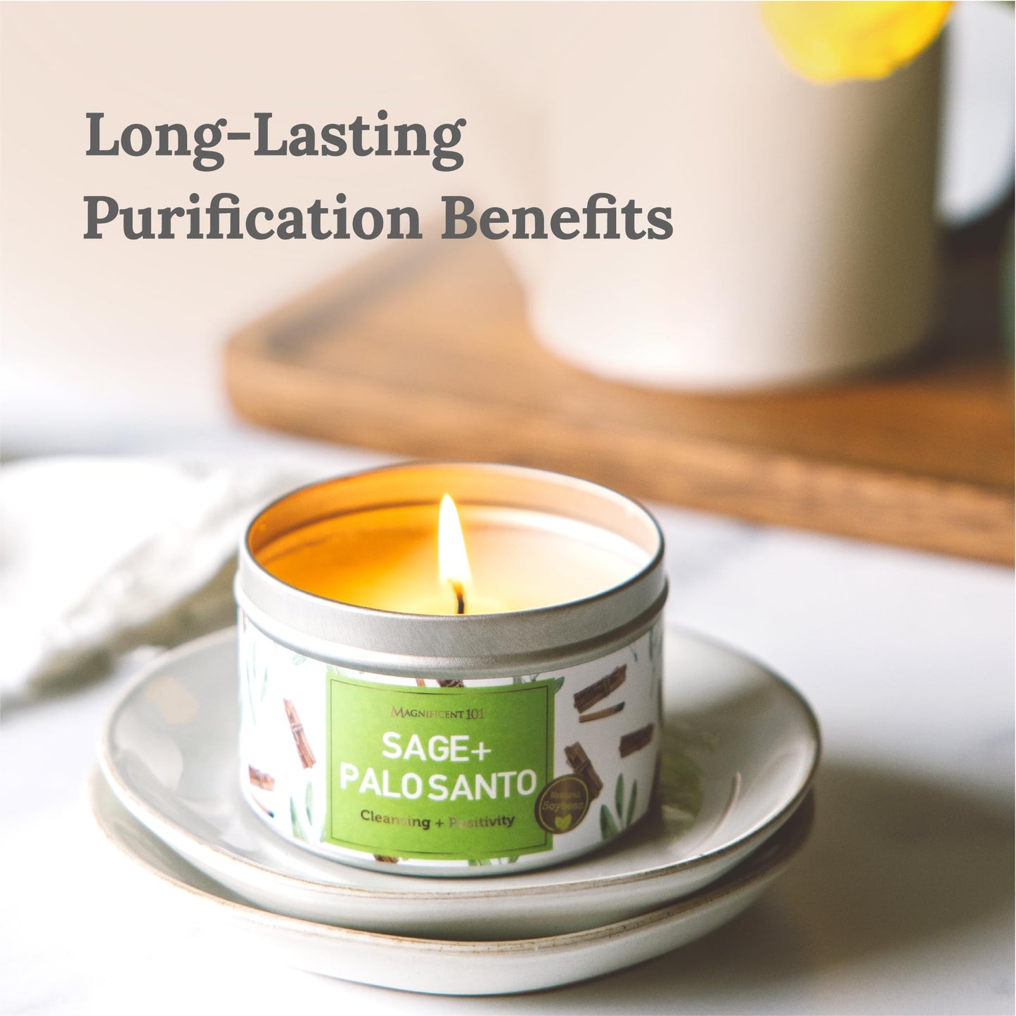 Magnificent 101 Sage & Palo Santo Aromatherapy Candle – 6oz Soy Wax – 35-Hour Burn