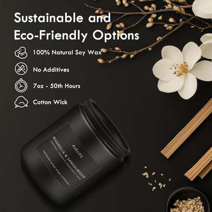 Magnolia & Sandalwood Candle | Masculine Soy Candle for Men | 7oz Black Jar