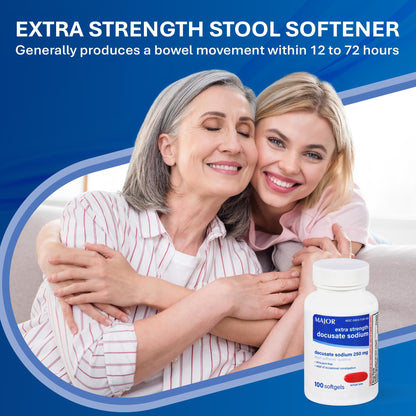 MAJOR Docusate Sodium 250 mg Extra Strength Stool Softener – Stimulant-Free Laxative, 100 Softgels