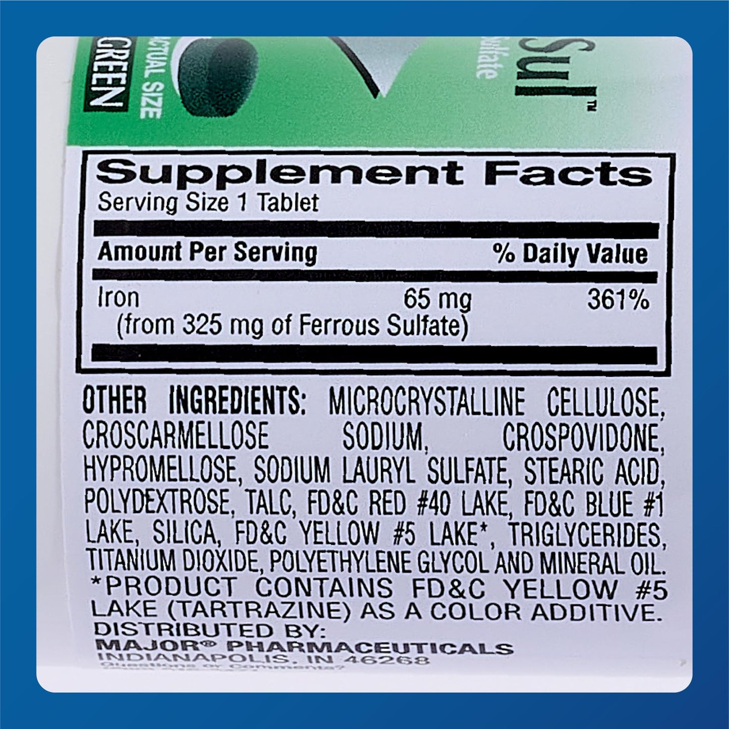 Major Ferosul Ferrous Sulfate 325mg - 65mg Elemental Iron | Iron Supplement for Women & Men - Green 100 Tablets (3 Pack)