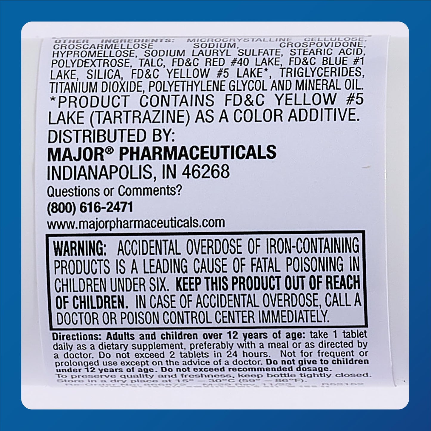 Major Ferosul Ferrous Sulfate 325mg | 65mg Elemental Iron | 100 Count (3 Pack)