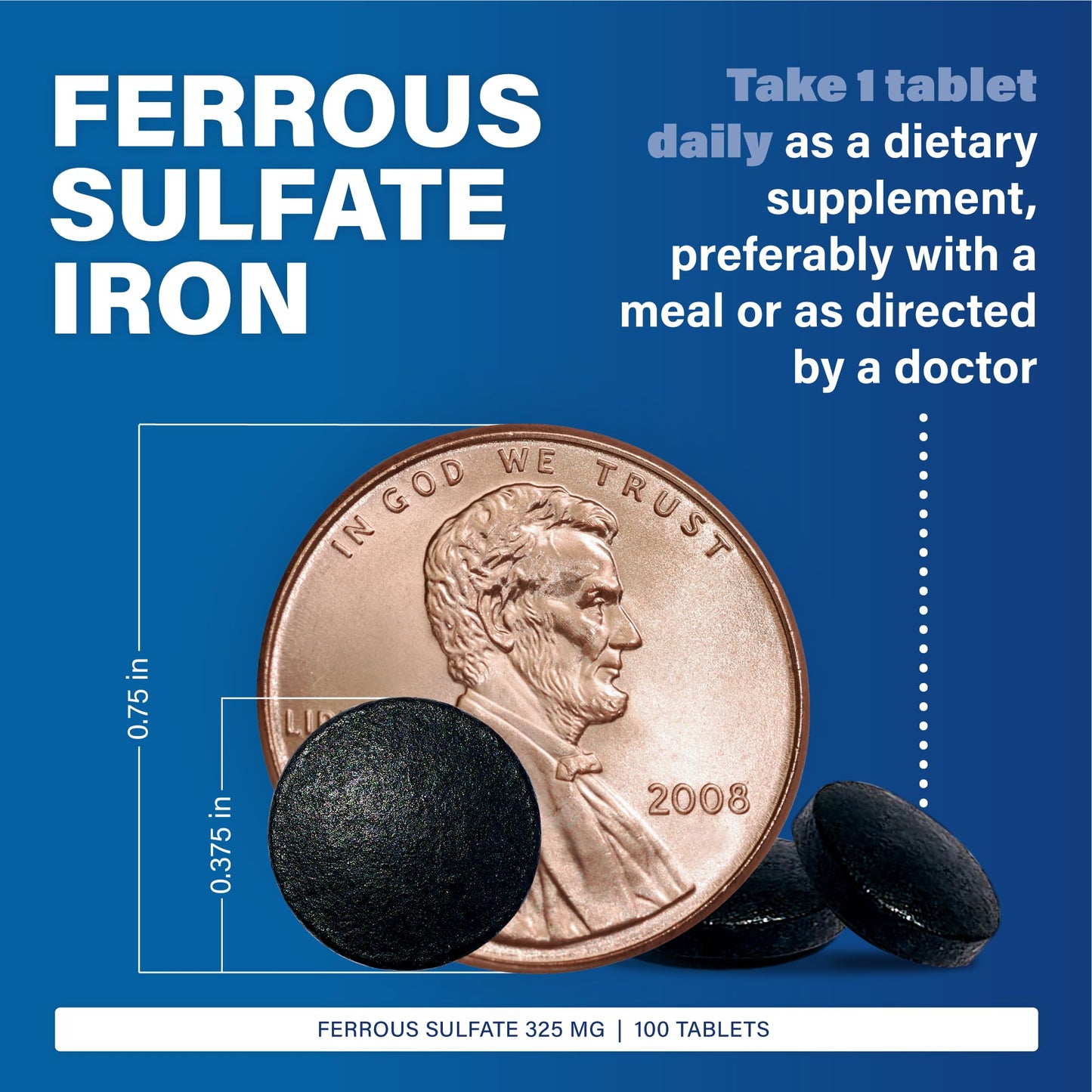 Major Ferosul Ferrous Sulfate 325mg | 65mg Elemental Iron | 100 Count (3 Pack)