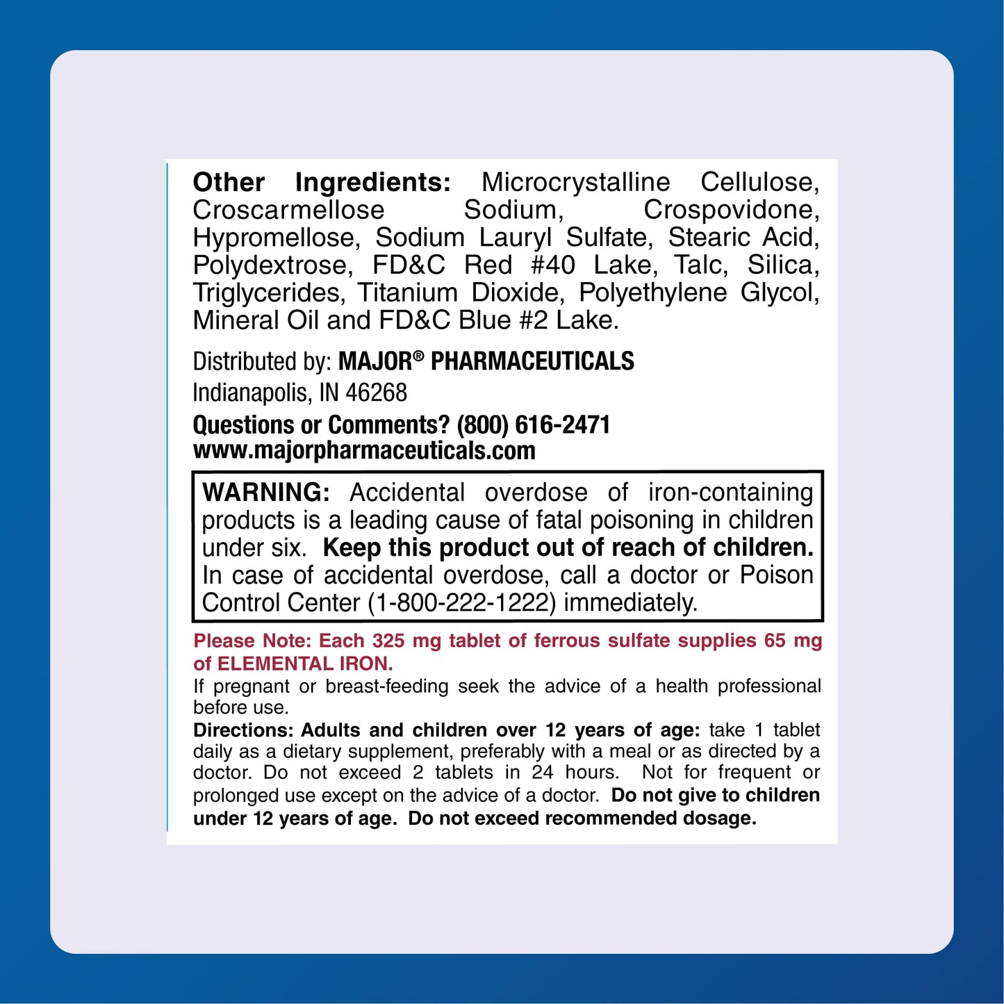 Major Ferosul Ferrous Sulate – 65mg Elemental Iron, 100 Red Tablets, Pack of 1