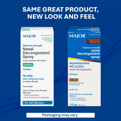 MAJOR Maximum Strength Nasal Decongestant Spray | Oxymetazoline HCl 0.05% Pump Mist, Non-Drowsy, Up to 12-Hour Relief (3-Pack)