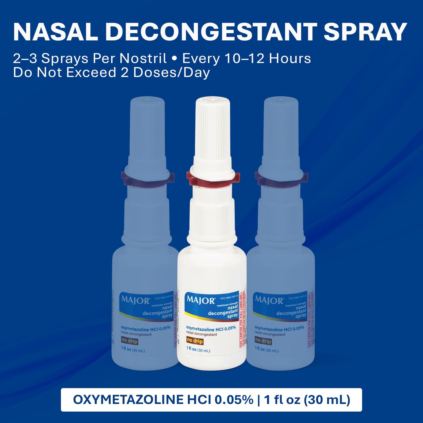 MAJOR Maximum Strength Nasal Decongestant Spray | Oxymetazoline HCl 0.05% Pump Mist, Non-Drowsy, Up to 12-Hour Relief (3-Pack)