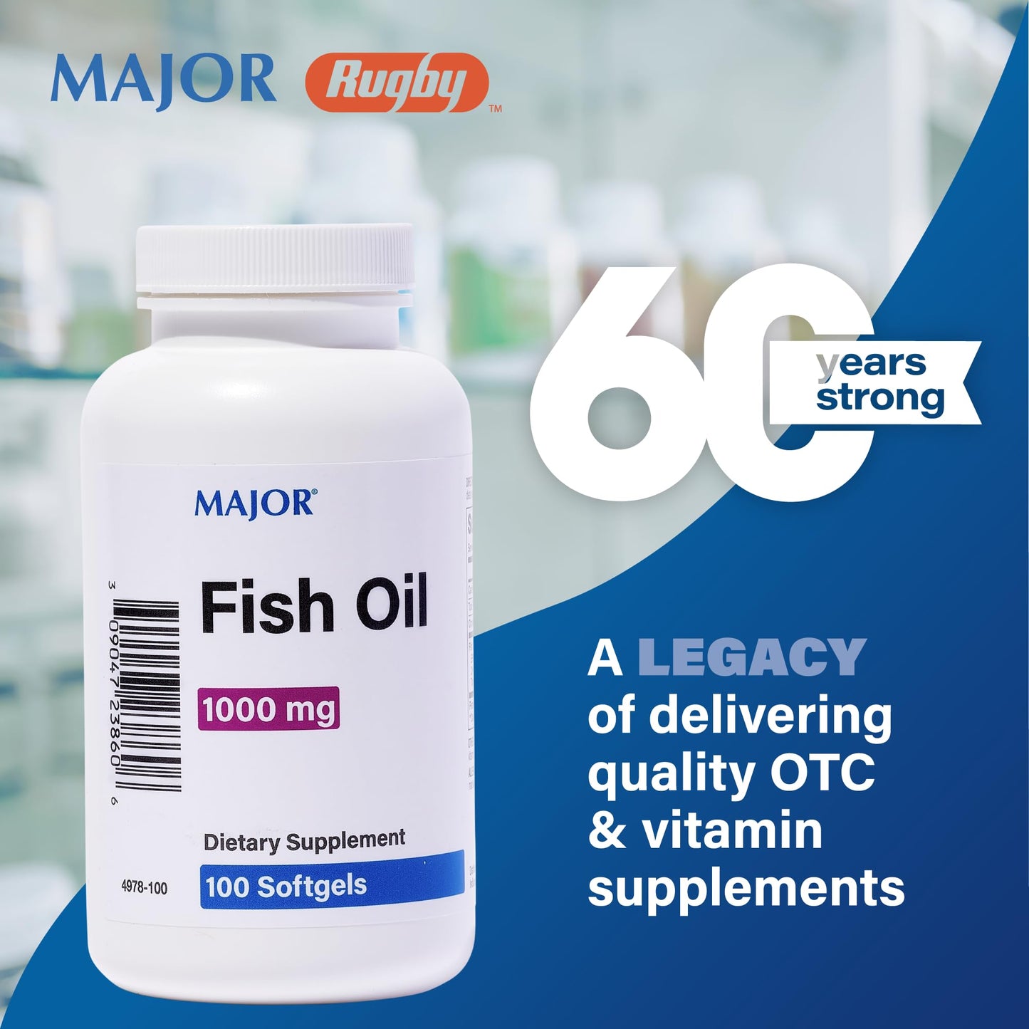 MAJOR Omega-3 Fish Oil 1000mg - 100 Softgels (1-Pack) | Dietary Fish Oil Supplement