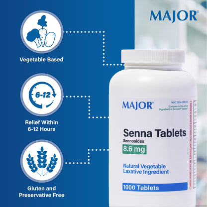 MAJOR Senna 8.6 mg Natural Vegetable Laxative Tablets - 1000-Count (3-Pack)
