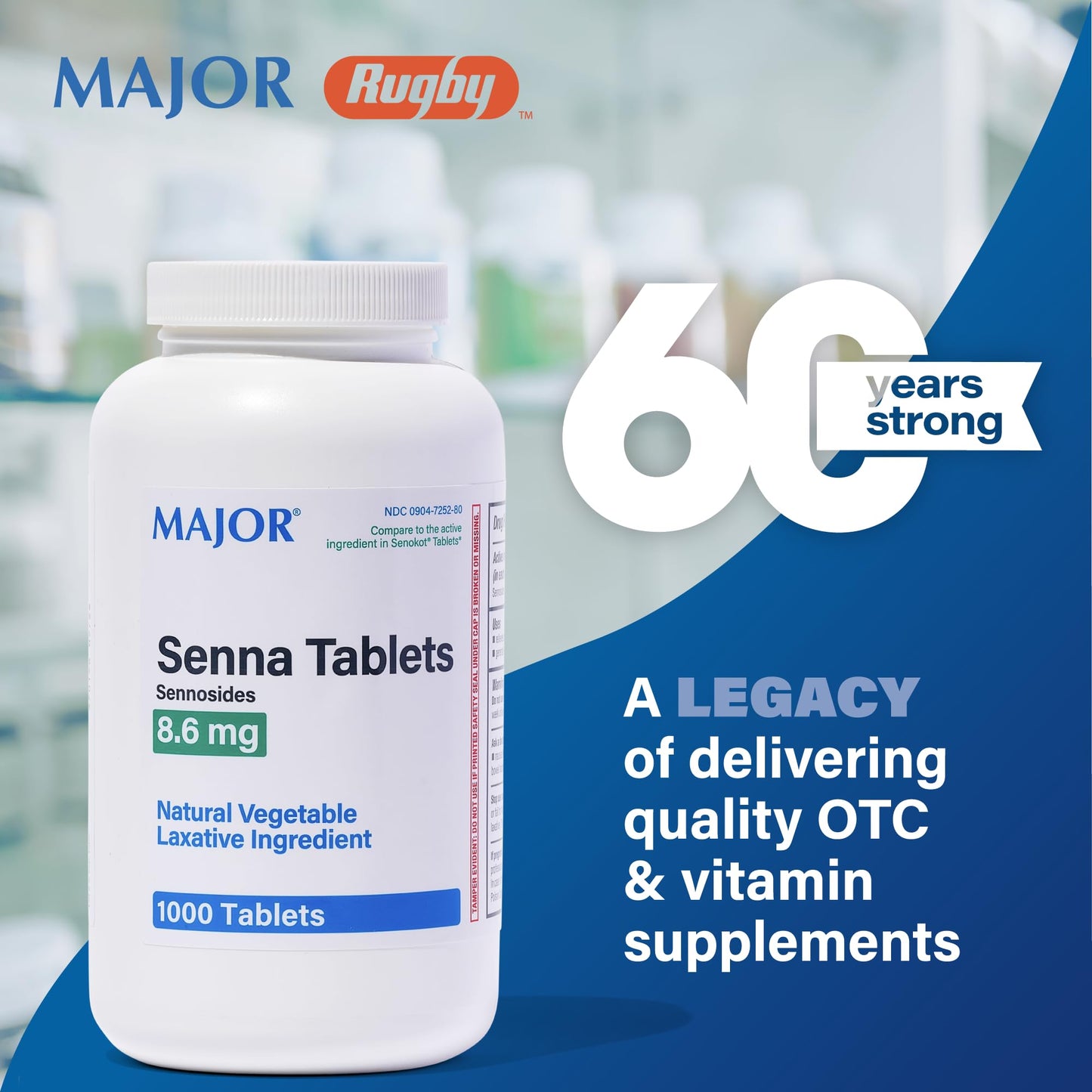 MAJOR Senna 8.6 mg Natural Vegetable Laxative Tablets - 1000-Count (1-Pack)