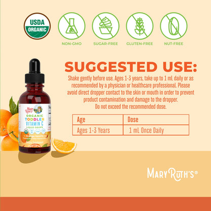 MaryRuth Organics Toddler Vitamin C Drops | USDA Organic Vitamin C for Ages 1-3 | Immune Support & Overall Health | Vegan | Non-GMO | Gluten Free | 30 Servings
