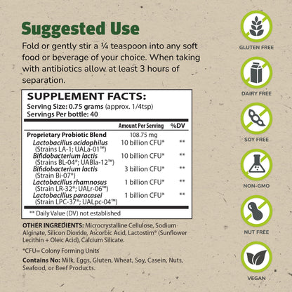 Master Supplements Granular Theralac Probiotic Powder – 25B CFU, 40 Servings, Vegan & Gluten Free