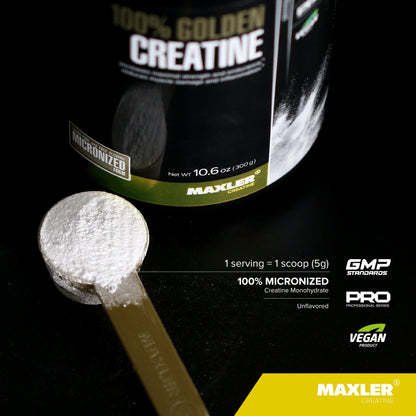Maxler 100% Golden Creatine – Micronized Creatine Monohydrate Powder 300 g | Gluten Free, Unflavored, Vegan