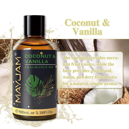 MAYJAM Coconut & Vanilla Fragrance Oils – 100ml Amber Glass Bottle with Dropper