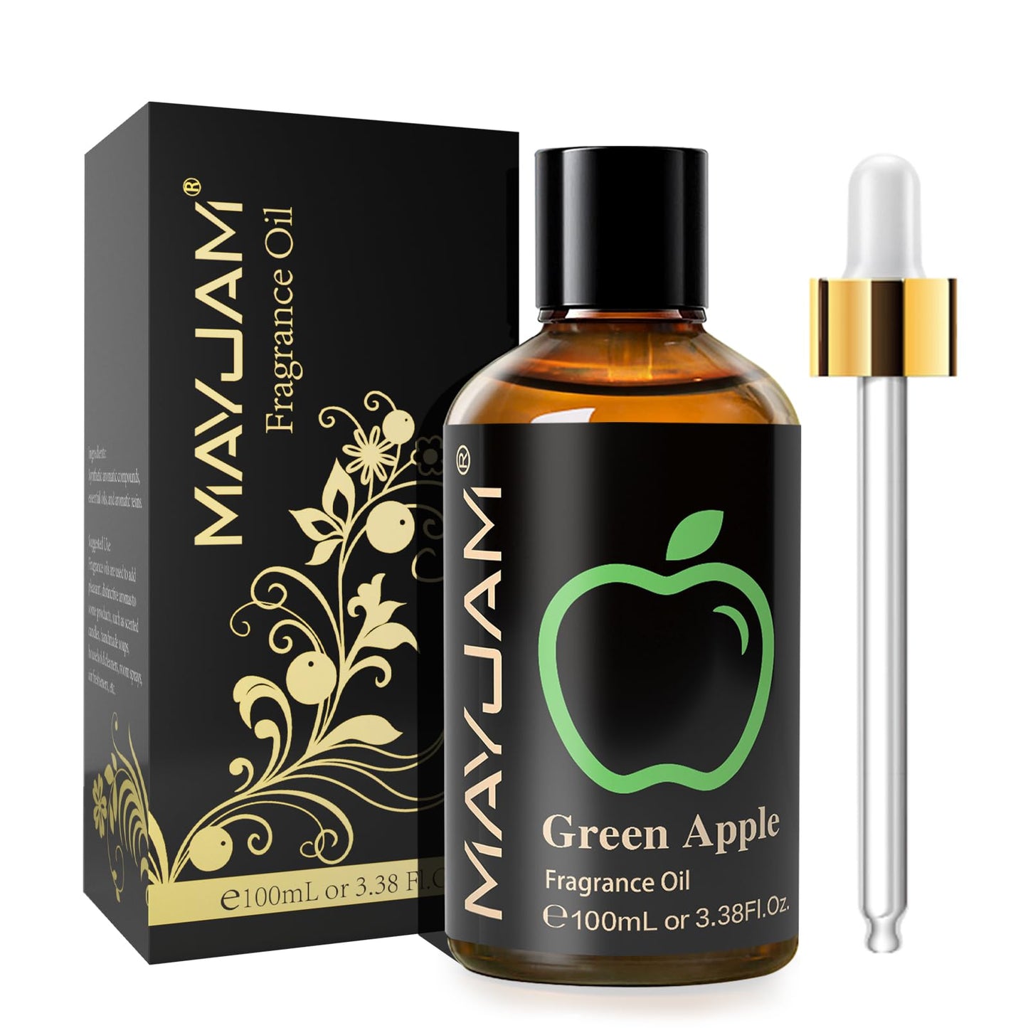 MAYJAM Green Apple Fragrance Oil – 3.38 fl oz (100 mL) with Glass Dropper for Diffusers, Soap & Candle Making