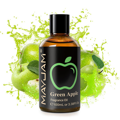 MAYJAM Green Apple Fragrance Oil – 3.38 fl oz (100 mL) with Glass Dropper for Diffusers, Soap & Candle Making