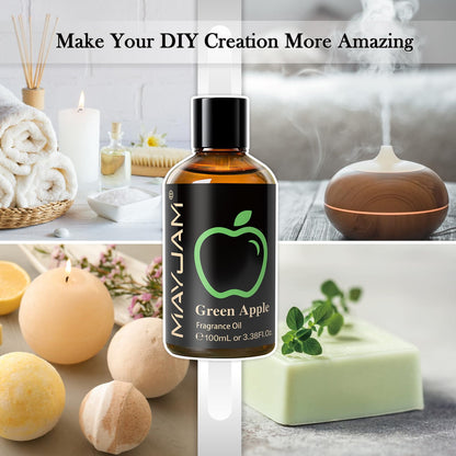 MAYJAM Green Apple Fragrance Oil – 3.38 fl oz (100 mL) with Glass Dropper for Diffusers, Soap & Candle Making