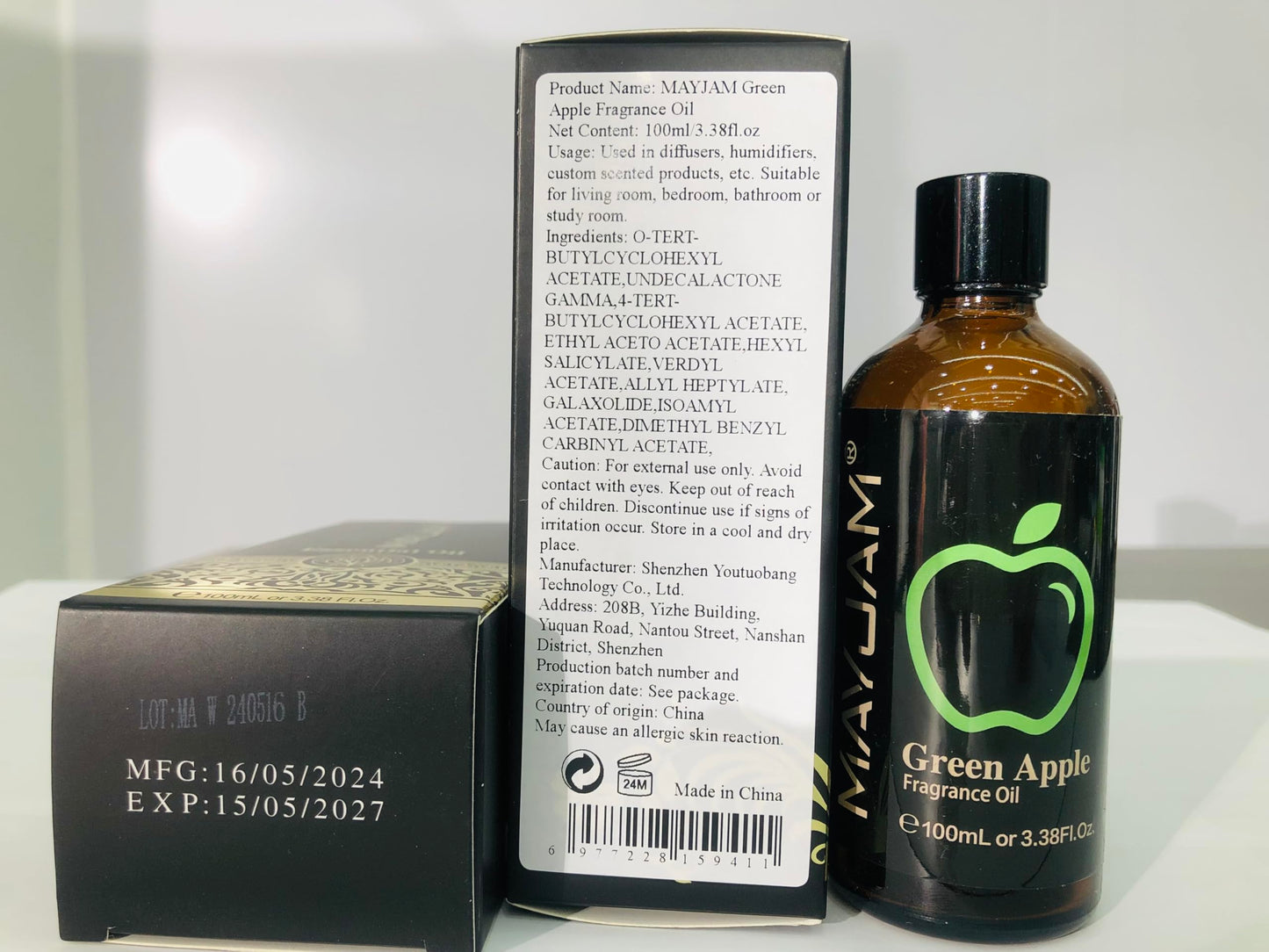 MAYJAM Green Apple Fragrance Oil – 3.38 fl oz (100 mL) with Glass Dropper for Diffusers, Soap & Candle Making