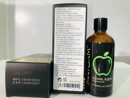 MAYJAM Green Apple Fragrance Oil – 3.38 fl oz (100 mL) with Glass Dropper for Diffusers, Soap & Candle Making