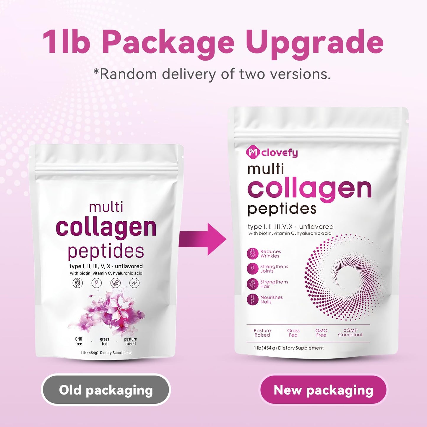 Mclovefy Multi Collagen Peptides Powder 16oz - Unflavored, 11g per Serving with Hyaluronic Acid, Vitamin C & Biotin