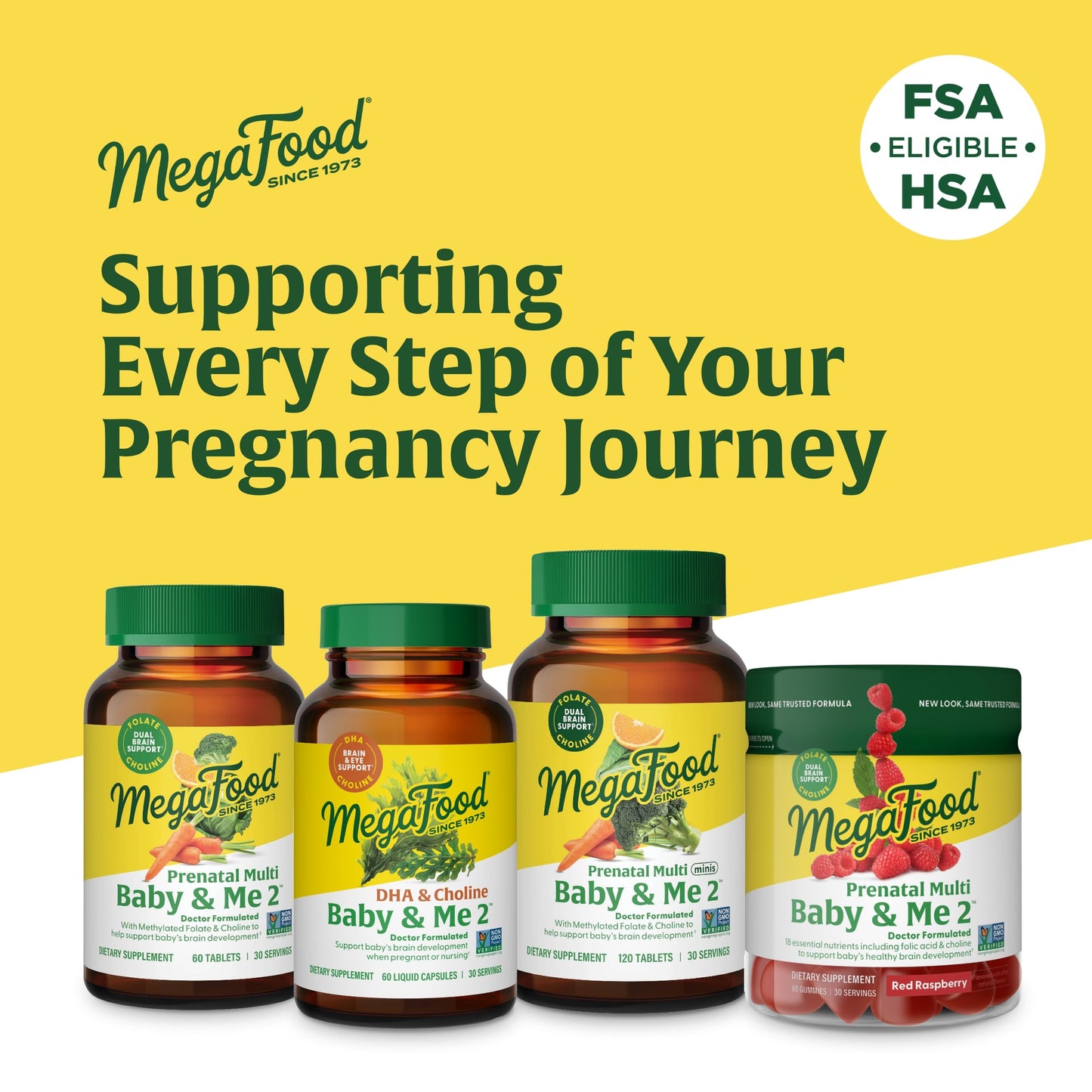 MegaFood Baby & Me 2 Prenatal Gummies – Folic Acid, Choline, Red Raspberry, 60 Gummies